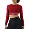 image:imageKSwiss Womens Long Sleeve Crop Tops Slim Fit Workout Shirts Crew Neck Athletic Gym Yoga TShirtsRed