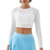 image:imageKSwiss Womens Long Sleeve Crop Tops Slim Fit Workout Shirts Crew Neck Athletic Gym Yoga TShirtsWhite