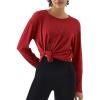 image:imageKSwiss Womens Wrap Tie Top  Long Sleeve Self Tie Tops  Relax Fit Crew Neck Workout Tops for Pilates Yoga GymRed