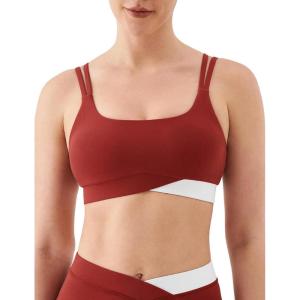 image:imageKSwiss CICLO Fiber Sports Bras for Women  Scoop Neck Thin Straps Padded Yoga Bras Medium Support Workout Gym TopsRedBlack