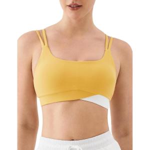 image:imageKSwiss CICLO Fiber Sports Bras for Women  Scoop Neck Thin Straps Padded Yoga Bras Medium Support Workout Gym TopsYellow