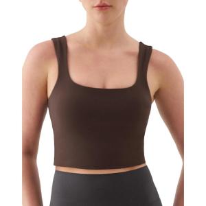 image:imageKSwiss Crop Tank Tops for Women  Square Neck Longline Sports Bras PaddedBrown