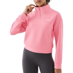 image:imageKSwiss Quarter Zip Sweatshirts for Women Long Sleeve Pullover Hoodies with Pockets Mock Neck Crop Tops Spring OutfitsPinkMisc
