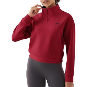 image:imageKSwiss Quarter Zip Sweatshirts for Women Long Sleeve Pullover Hoodies with Pockets Mock Neck Crop Tops Spring OutfitsRedBlack