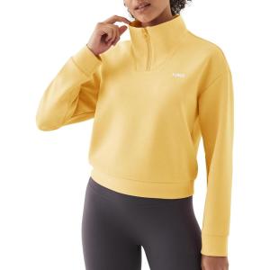 image:imageKSwiss Quarter Zip Sweatshirts for Women Long Sleeve Pullover Hoodies with Pockets Mock Neck Crop Tops Spring OutfitsYellow