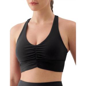 image:imageKSwiss Ruched Longline Sports Bras for Women  Racerback V Neck Padded Yoga Tank Wide Straps Crop TopsBlack