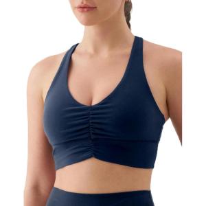 image:imageKSwiss Ruched Longline Sports Bras for Women  Racerback V Neck Padded Yoga Tank Wide Straps Crop TopsBlue