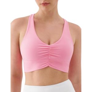 image:imageKSwiss Ruched Longline Sports Bras for Women  Racerback V Neck Padded Yoga Tank Wide Straps Crop TopsPink