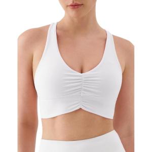 image:imageKSwiss Ruched Longline Sports Bras for Women  Racerback V Neck Padded Yoga Tank Wide Straps Crop TopsWhite