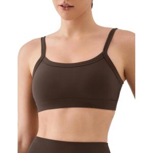 image:imageKSwiss Sports Bras for Women Adjustable  Thin Straps Light Impact Strappy Wireless Padded Yoga Workout Gym TopsBrown
