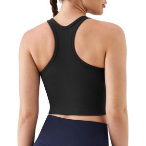 image:imageKSwiss Womens Racerback Crop Tank Top with Builtin Padding  Longline Sports Bra for Workout Yoga GymBlack