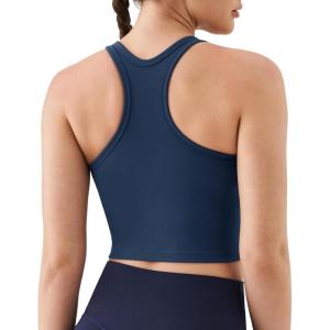 image:imageKSwiss Womens Racerback Crop Tank Top with Builtin Padding  Longline Sports Bra for Workout Yoga GymBlue