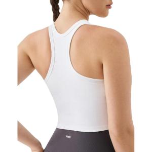 image:imageKSwiss Womens Racerback Crop Tank Top with Builtin Padding  Longline Sports Bra for Workout Yoga GymWhite
