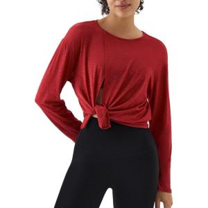 image:imageKSwiss Womens Wrap Tie Top  Long Sleeve Self Tie Tops  Relax Fit Crew Neck Workout Tops for Pilates Yoga GymRed