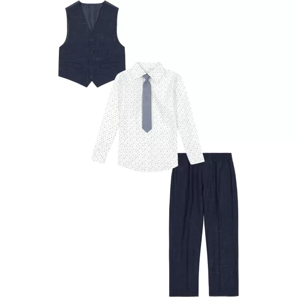 Calvin Klein Boys 4Piece Formal Suit Set Vest Pants Collared Dress Shirt and TieBatik Blue