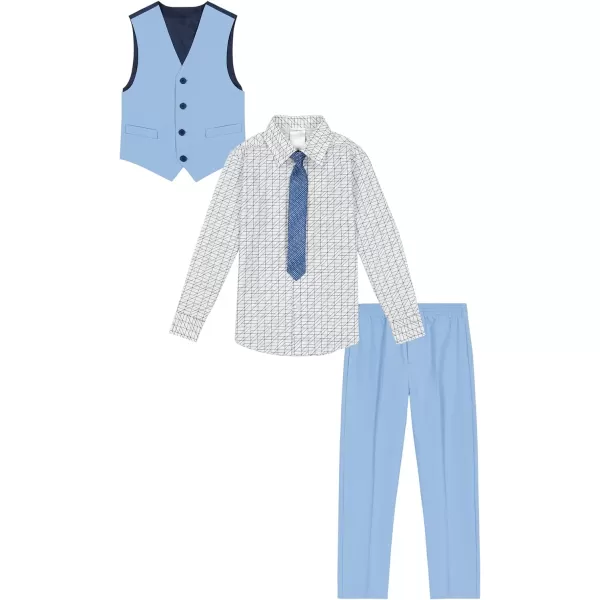 Calvin Klein Boys 4Piece Formal Suit Set Vest Pants Collared Dress Shirt and TieBel Air Blue Performance