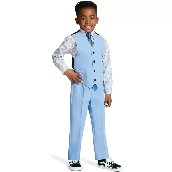 Calvin Klein Boys 4Piece Formal Suit Set Vest Pants Collared Dress Shirt and TieBel Air Blue Performance