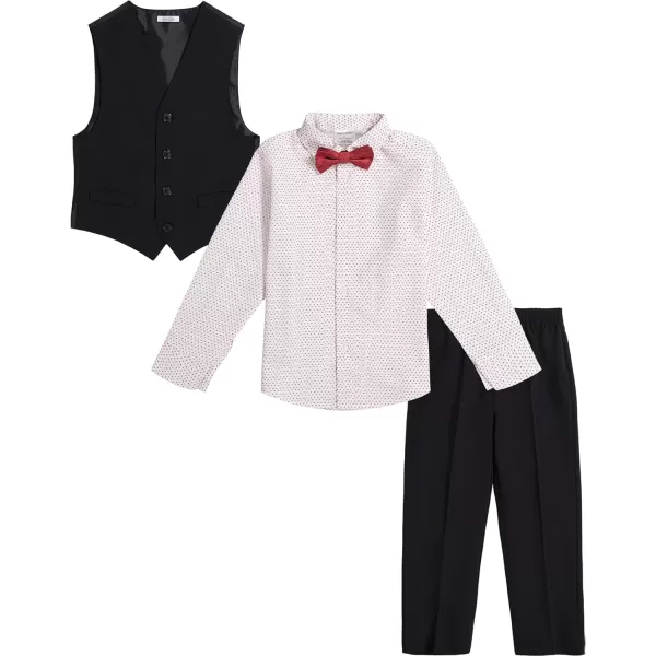 Calvin Klein Boys 4Piece Formal Suit Set Vest Pants Collared Dress Shirt and TieBlackRed