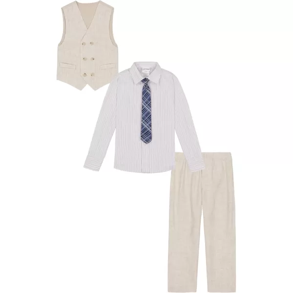 Calvin Klein Boys 4Piece Formal Suit Set Vest Pants Collared Dress Shirt and TieCreamPurple