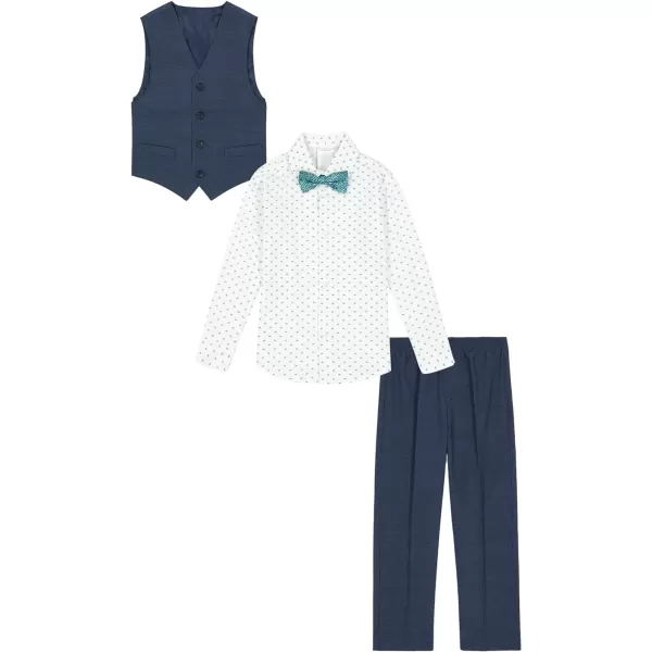 Calvin Klein Boys 4Piece Formal Suit Set Vest Pants Collared Dress Shirt and TieDark BlueTurquoise