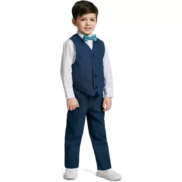 Calvin Klein Boys 4Piece Formal Suit Set Vest Pants Collared Dress Shirt and TieDark BlueTurquoise