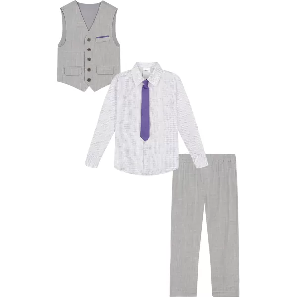 Calvin Klein Boys 4Piece Formal Suit Set Vest Pants Collared Dress Shirt and TieDark Grey Sharkskin