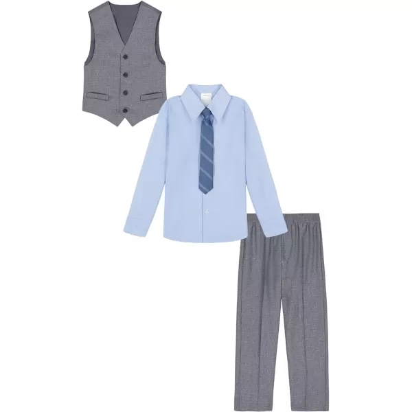 Calvin Klein Boys 4Piece Formal Suit Set Vest Pants Collared Dress Shirt and TieMedium GreyBlue