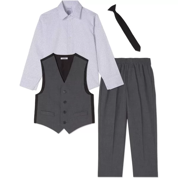 Calvin Klein Boys 4Piece Formal Suit Set Vest Pants Collared Dress Shirt and TieOxford Grey