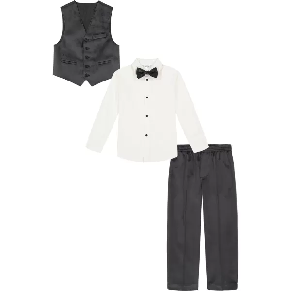 Calvin Klein Boys 4Piece Formal Suit Set Vest Pants Collared Dress Shirt and TieTech Ebony