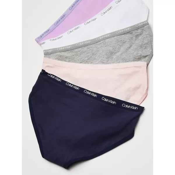 Calvin Klein Girls Underwear Cotton Bikini Panty 5 PackHeather GreyWhiteCrystal PinkSymphonyCk Lilac