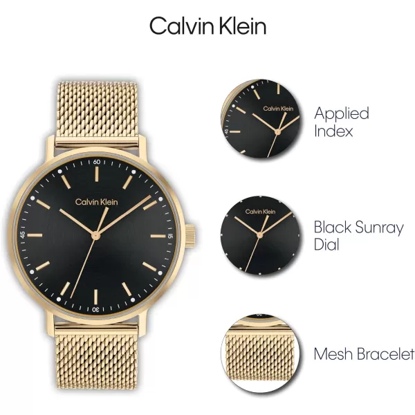 Calvin Klein Mens Quartz Watches Uncompromising StyleBlackGold Plated 42