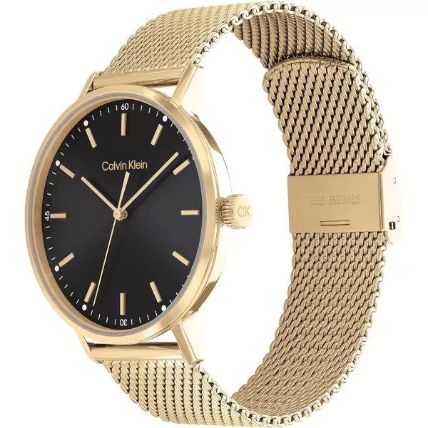 Calvin Klein Mens Quartz Watches Uncompromising StyleBlackGold Plated 42