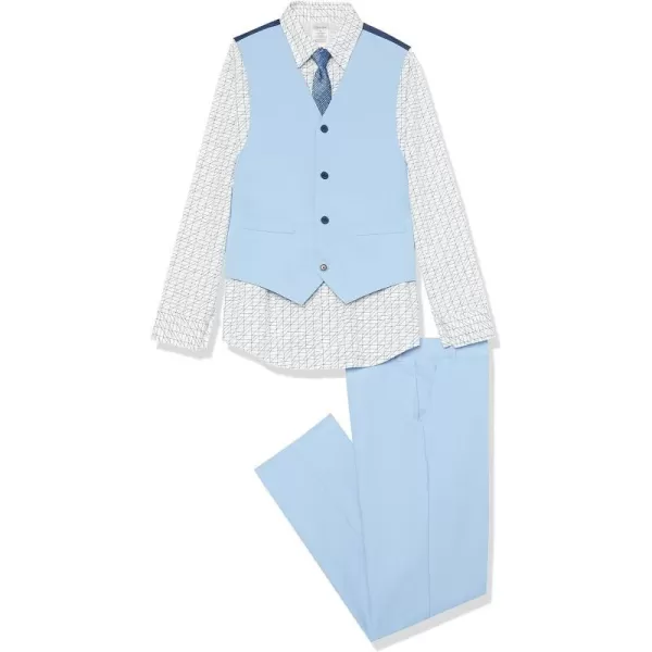 Calvin Klein Boys 4Piece Formal Suit Set Vest Pants Collared Dress Shirt and TieBel Air Blue Performance