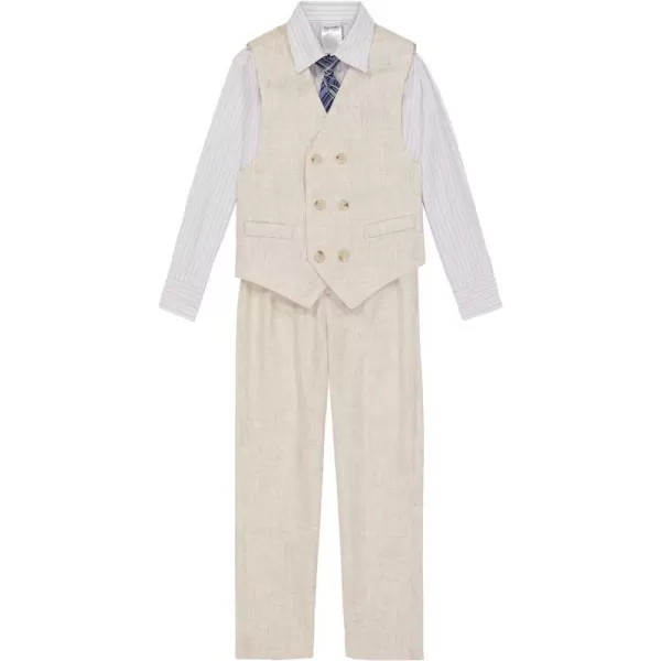 Calvin Klein Boys 4Piece Formal Suit Set Vest Pants Collared Dress Shirt and TieCreamPurple