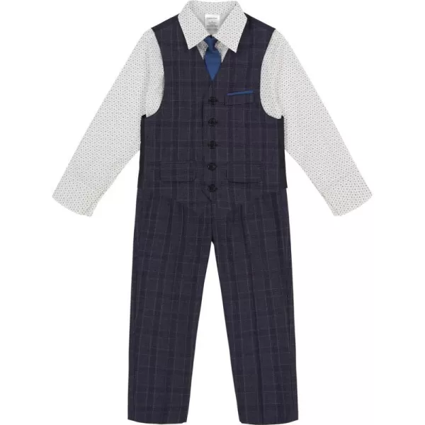 Calvin Klein Boys 4Piece Formal Suit Set Vest Pants Collared Dress Shirt and TieDark Blue Plaid