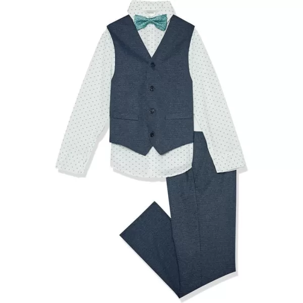 Calvin Klein Boys 4Piece Formal Suit Set Vest Pants Collared Dress Shirt and TieDark BlueTurquoise