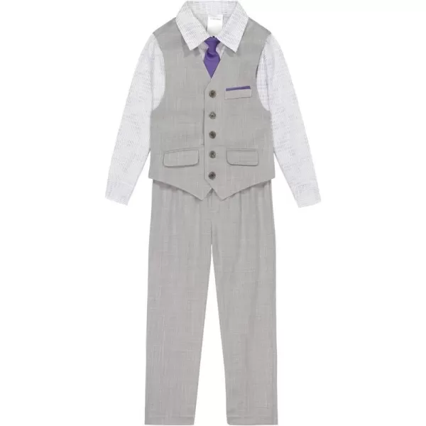 Calvin Klein Boys 4Piece Formal Suit Set Vest Pants Collared Dress Shirt and TieDark Grey Sharkskin