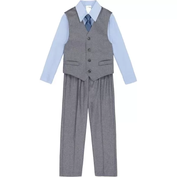 Calvin Klein Boys 4Piece Formal Suit Set Vest Pants Collared Dress Shirt and TieMedium GreyBlue