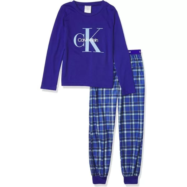 Calvin Klein Boys Long Sleeve Tee amp Plaid Jogger Pajama SetNavy Seal  Ck Blue Plaid