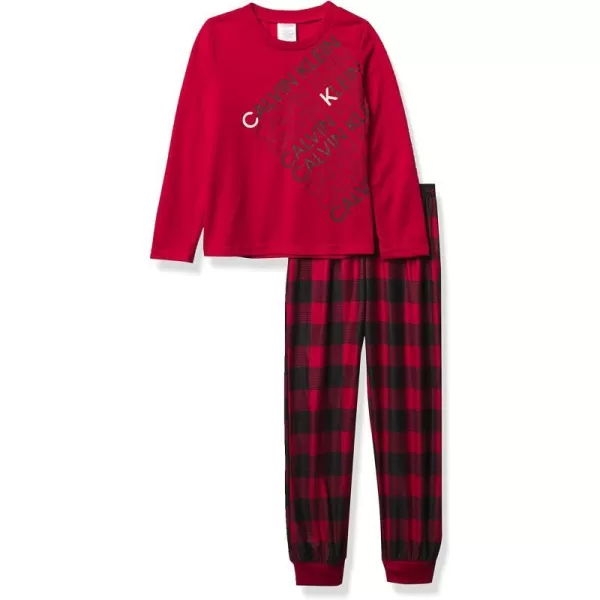 Calvin Klein Boys Long Sleeve Tee amp Plaid Jogger Pajama SetTemper  Red Black Buffalo Plaid