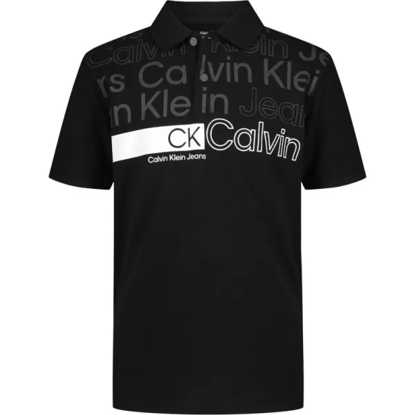 Calvin Klein Boys Short Sleeve Micro Pique Graphic PoloRise Up Black