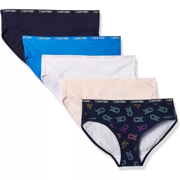 Calvin Klein Girls Underwear Cotton Bikini Panty 5 PackFrench BlueCrystal PnnkCk RainbowWhiteSymphony