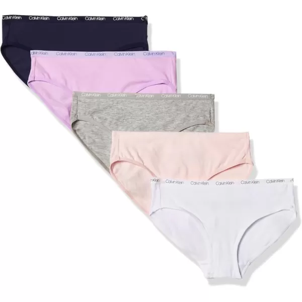 Calvin Klein Girls Underwear Cotton Bikini Panty 5 PackHeather GreyWhiteCrystal PinkSymphonyCk Lilac