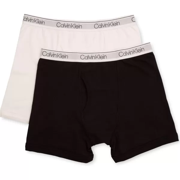 Calvin Klein Boys 2 Pack Boxer Briefs  Premium Cotton Comfort2 Pack  Black With Classic Logo Band White With Classic Logo Band