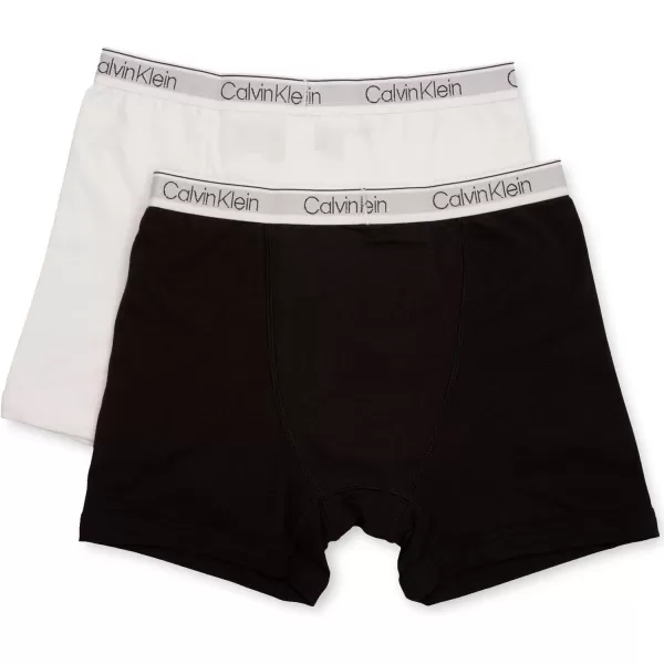 Calvin Klein Boys 2 Pack Boxer Briefs  Premium Cotton Comfort2 Pack  Black With Classic Logo Band White With Classic Logo Band