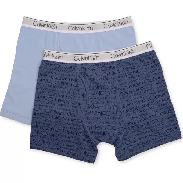 Calvin Klein Boys 2 Pack Boxer Briefs  Premium Cotton Comfort2 Pack  Ck Logo Print Blue Bell Blue Bell