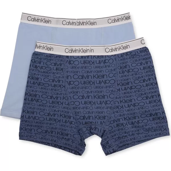 Calvin Klein Boys 2 Pack Boxer Briefs  Premium Cotton Comfort2 Pack  Ck Logo Print Blue Bell Blue Bell