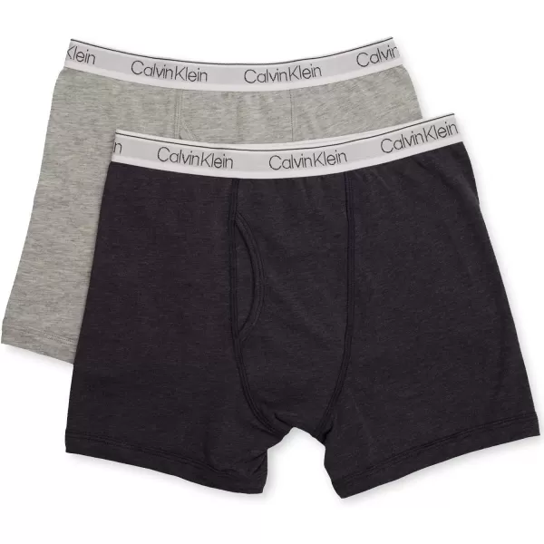 Calvin Klein Boys 2 Pack Boxer Briefs  Premium Cotton Comfort2 Pack  Heather Grey Classic Band Heather Blue Classic Band