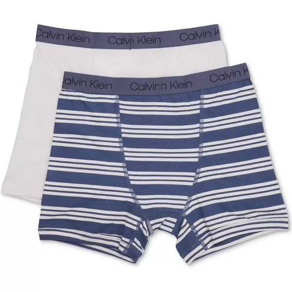 Calvin Klein Boys 2 Pack Boxer Briefs  Premium Cotton ComfortBlue Simple StripeWhite