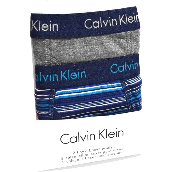 Calvin Klein Boys 2 Pack Boxer Briefs  Premium Cotton ComfortDark Blue StripeHeather Grey